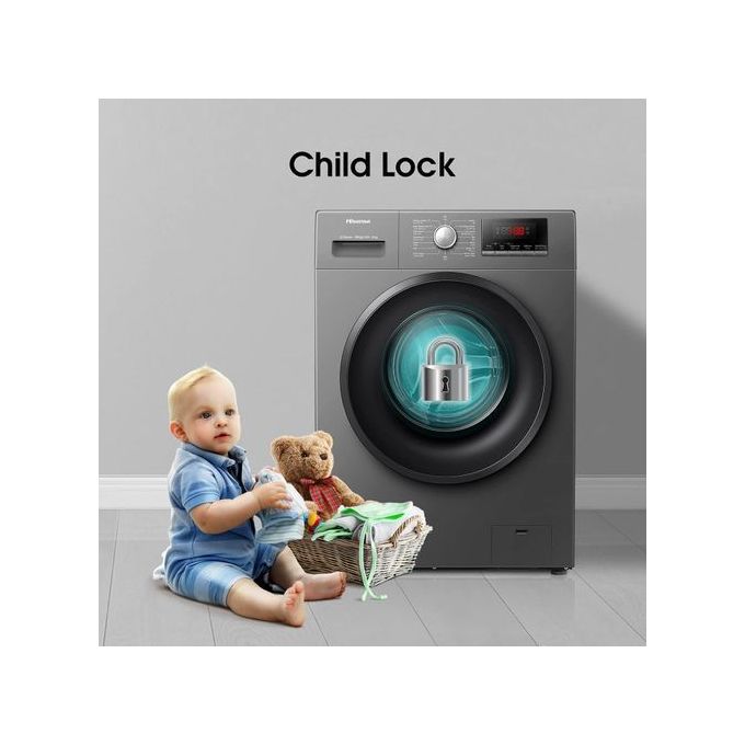 Hisense WFQP7012EVMT 7Kg Front Load Washing Machine,Silver+2YRS WARRANTY