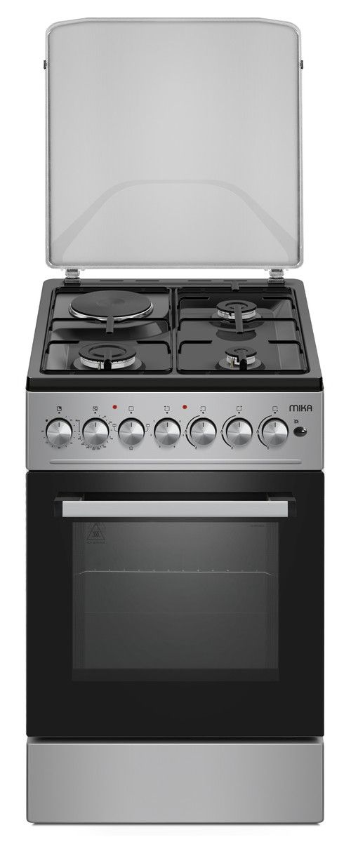 [TOP SALE] Mika Free Standing 3 Gas +1 Electric Cooker With Electric Oven-SILVER+2 YEARS WARRANTY