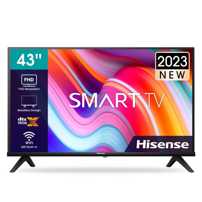 HISENSE 43" INCH BLUETOOTH ENABLED FRAMELESS FHD SMART TV ,VIDAA TELEVISION NETFLIX YOUTUBE BUILT-IN WIFI 1GB RAM 8GBROM 2*USB PORTS,3*HDMI PORTS + 4 FREE GIFTS