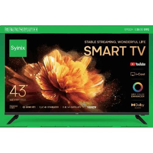 SYINIX 43" INCH  FRAMELESS FHD SMART TELEVISION NETFLIX YOUTUBE 43 INCH BUILT-IN WIFI ,1GB RAM 8GBROM 2*USB PORTS,3*HDMI PORTS + 4 FREE GIFTS