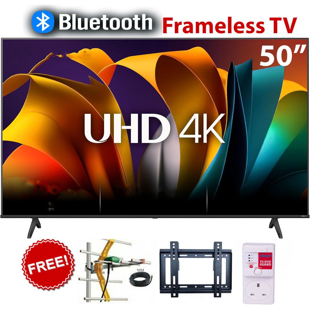 BLUETOOTH TCL 50" Inch,BLUETOOTH-ENABLD, FRAMELESS 4K ULTRA HD GOOGLE/ANDROID TV, VOICE CONTROL+FREE AERIAL+BRACKET+POWER GUARD