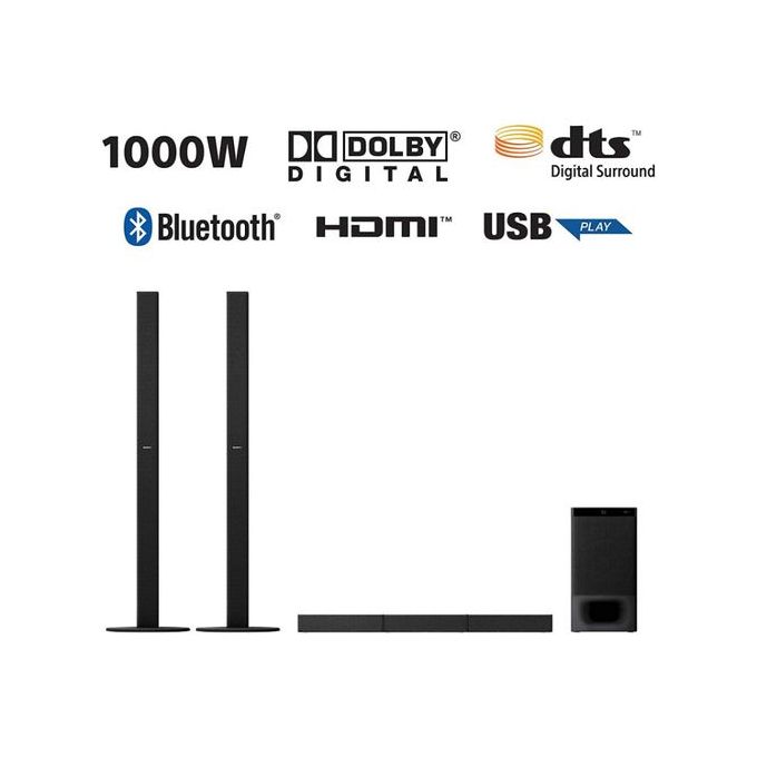 Sony HT-S700RF Real 5.1ch Dolby Audio Soundbar for TV with Tall boy Rear Speakers & Subwoofer, 5.1ch Home Theatre System (1000W, Bluetooth & USB Connectivity,HDMI & Optical Connectitvity)