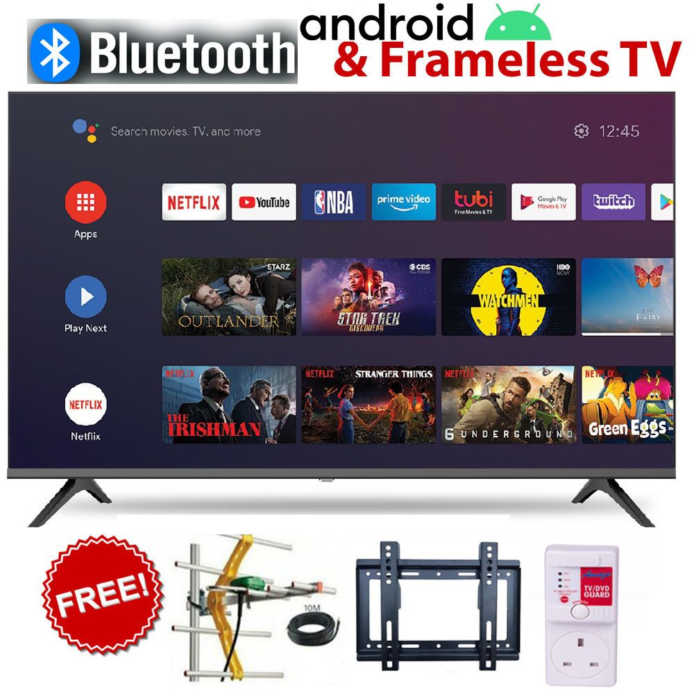 BLUETOOTH AMTEC 43" INCH FRAMELESS FULL- HD SMART TV ANDROID TV NETFLIX ,YOUTUBE TELEVISION INBUILT DECODER , BUILT-IN WIFI, APP STORE 1GB-RAM 8GB-ROM 2*USB PORTS,3*HDMI+FREE BRACKET+TV GUARD+AERIAL