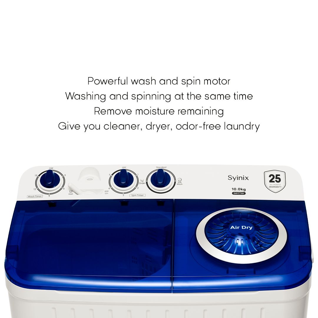 Syinix 10kg Twin Tub Washing Machine-Semi Automatic+1 YEAR WARRANTY