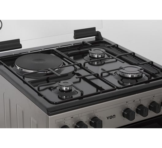 Von Hotpoint 3 Gas Burner+1 Electric, 60cm by 55cm, Standing Gas Cooker with Electric Oven+1 YEAR WARRANTY