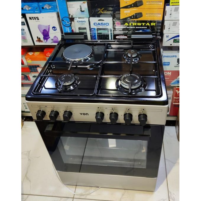 Von Hotpoint 3 Gas Burner+1 Electric, 60cm by 55cm, Standing Gas Cooker with Electric Oven+1 YEAR WARRANTY