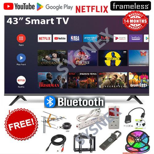 VITRON 43" INCH,BLUETOOTH -ENABLED, FRAMELESS FHD SMART TV ANDROID TV NETFLIX ,YOUTUBE TELEVISION INBUILT DECODER , BUILT-IN WIFI, APP STORE +FREE 8 GIFTS+14MONTHS WARRANTY