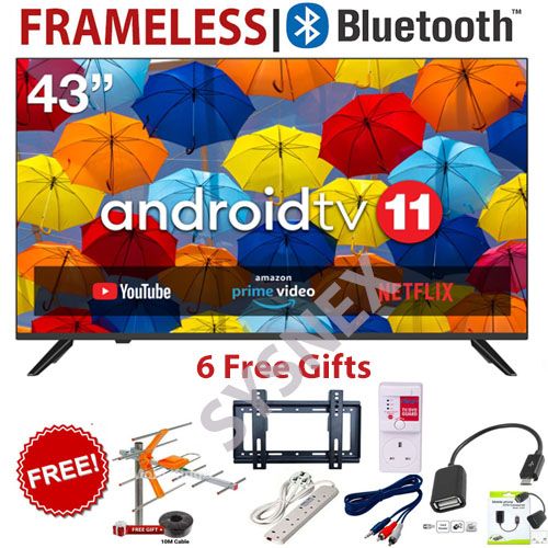 BLUETOOTH-ENABLED VITRON 43" INCH FRAMELESS FHD SMART TV ANDROID TV NETFLIX ,YOUTUBE TELEVISION INBUILT DECODER , BUILT-IN WIFI, APP STORE 1GB-RAM 8GB-ROM 2*USB PORTS,3*HDMI+6 FREE GIFTS