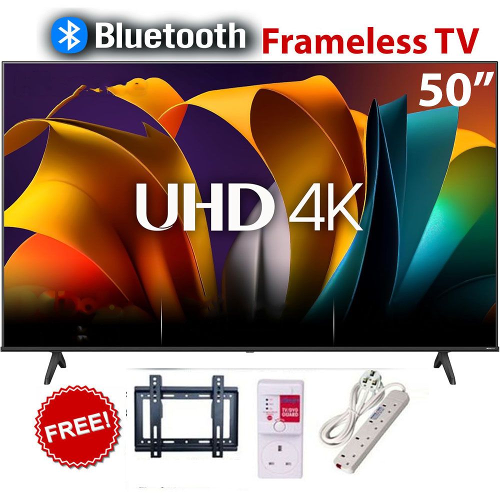 GLAZE  50" Inch ULTRA HD 4K FRAMELESS SMART-Android,BLUETOOTH -ENABLED TELEVISION,1.5GB RAM,NETFLIX,YOUTUBE,USB/HDMI,APPSTORE,BUILT WIFI,INBUILT DECODER+FREE TV GUARD+BRACKET+EXTENSION