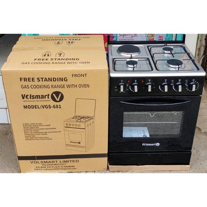 VOLSMART 3 Gas Jet Pool Burners + 1 Rapid Plate, 60*60, Electric Oven & Free Standing Cooker+1 YEAR WARRANTY