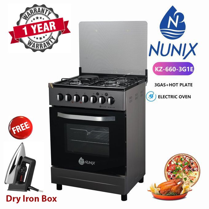 Nunix Free Standing 3 Gas Cooker,60*60 +1 Hotplate With Electric Oven Cooker+FREE GIFT
