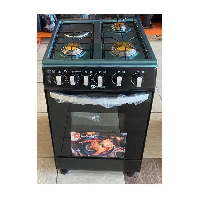 [NEW ARRIVAL ] Sayona Free Standing 50CM X 50CM , 3 GAS JET BURNERS+1 ELECTRIC HOTPLATE Cooker,60L Electric Oven,BLACK+FREE 13KG REGULATOR+GAS PIPE