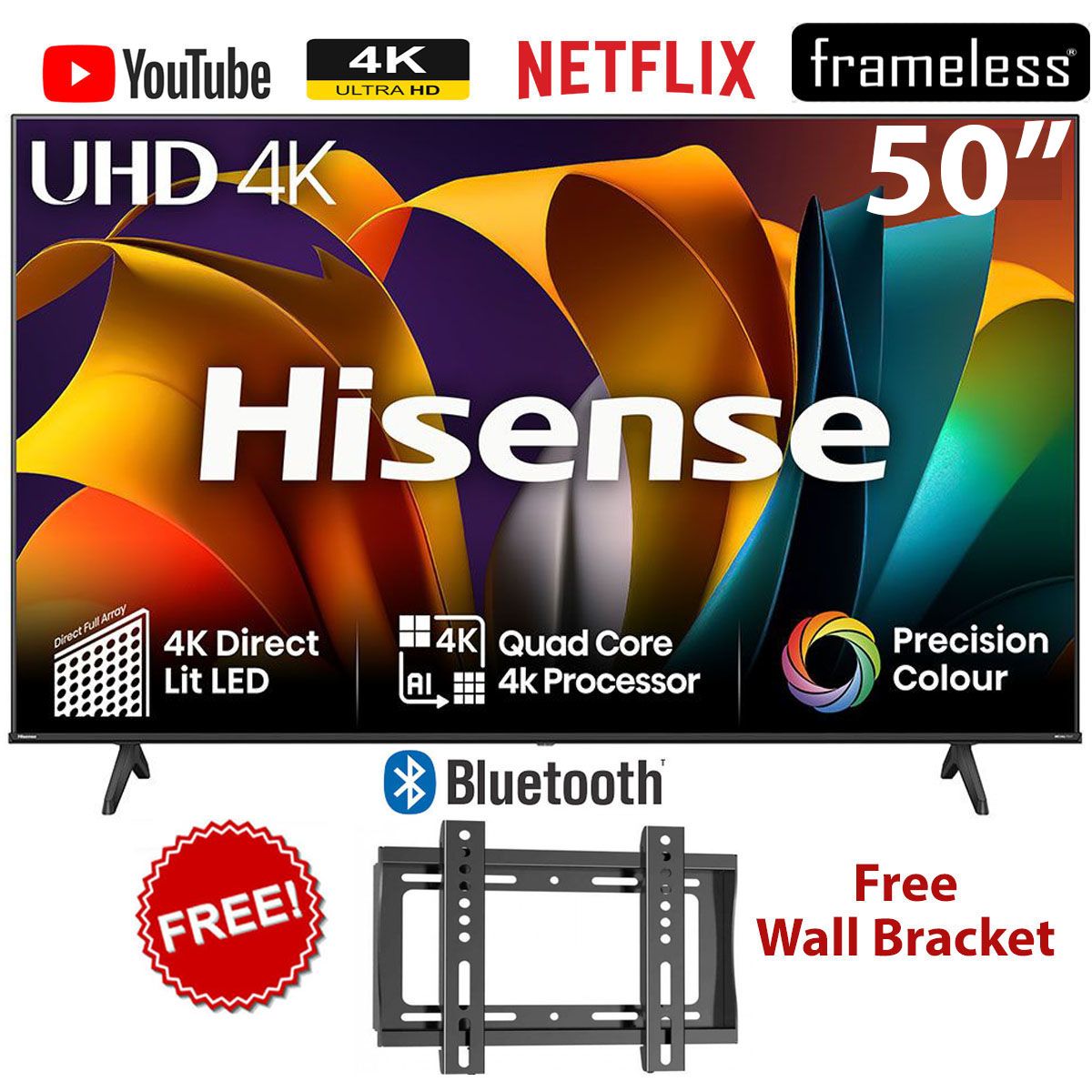 [ Special Offer ] HISENSE 50A6N 50" Inch Class A6 Series 4K UHD Smart Google TV with Alexa Compatibility, Dolby Vision HDR, DTS Virtual X, Sports & Game Mode+2 YEARS WARRANTY+FREE WALL BRACKET