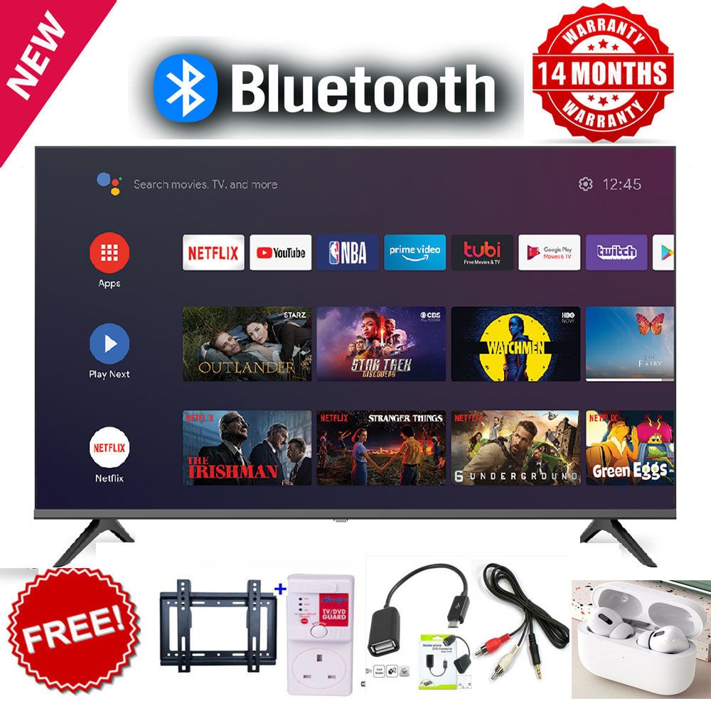 VITRON 43" INCH SMART BLUETOOTH-ENABLED TV , FRAMELESS- FHD1080P,SMART TV ANDROID 11 TV NETFLIX ,YOUTUBE TELEVISION INBUILT DECODER , BUILT-IN WIFI+FREE WALL BRACKET+TV GUARD+EARPODS+RCA&OTG CABLE