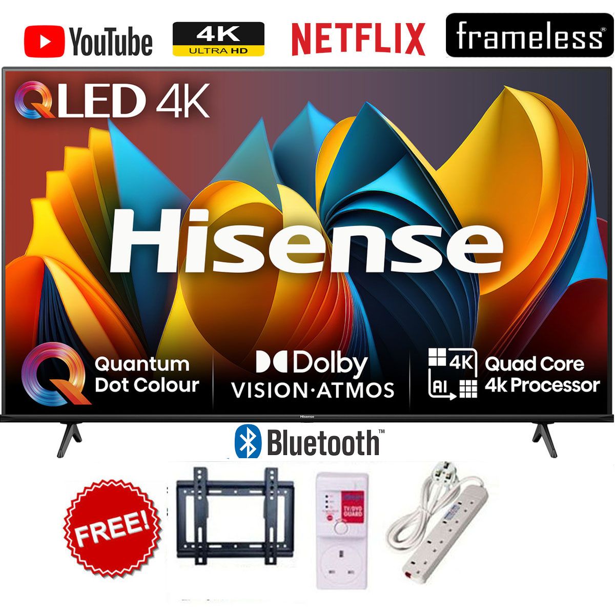 Hisense 55" Smart 4K QLED TV – Ultra HD, Dolby Vision, Netflix/YouTube+FREE GIFTS(2YRS WARRANTY)