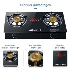 AILYONS Table Top Gas Cooker,2 Burner With A Strong Glass,AUTO Ignition(1YR WARRANTY)