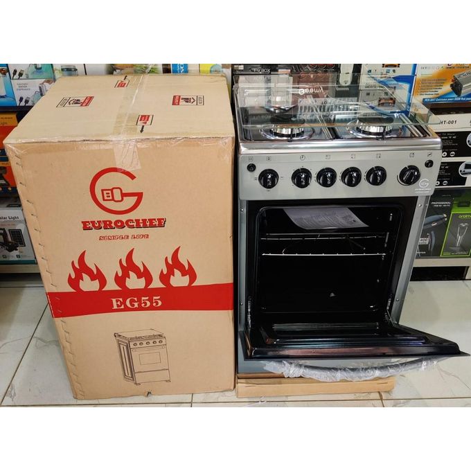 Eurochef Standing Cooker  50×50, 3 Gas Burners + 1 Hot Plate, Electric Oven with Button Ignition, Compact Size & Easy to Clean Design