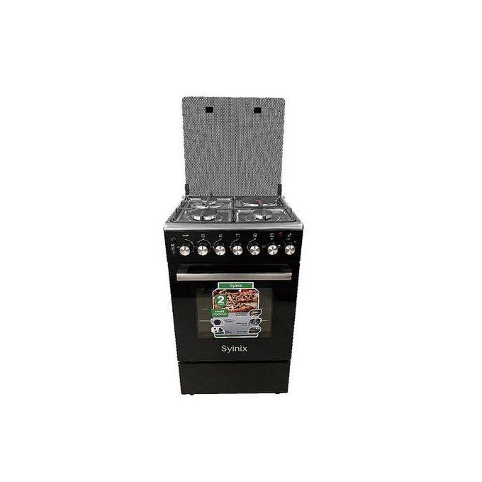 Syinix Standing Gas Cooker – 50×50 Size, 3 Gas Burners + 1 Rapid Hot Plate, Electric Oven, Button Ignition, Reliable & Long Lasting