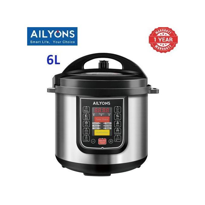 AILYONS 6L Multi-Functional Electric Pressure Cooker And Rice Cooker Explosive Proof  1000W SILVER(1YR WRTY)