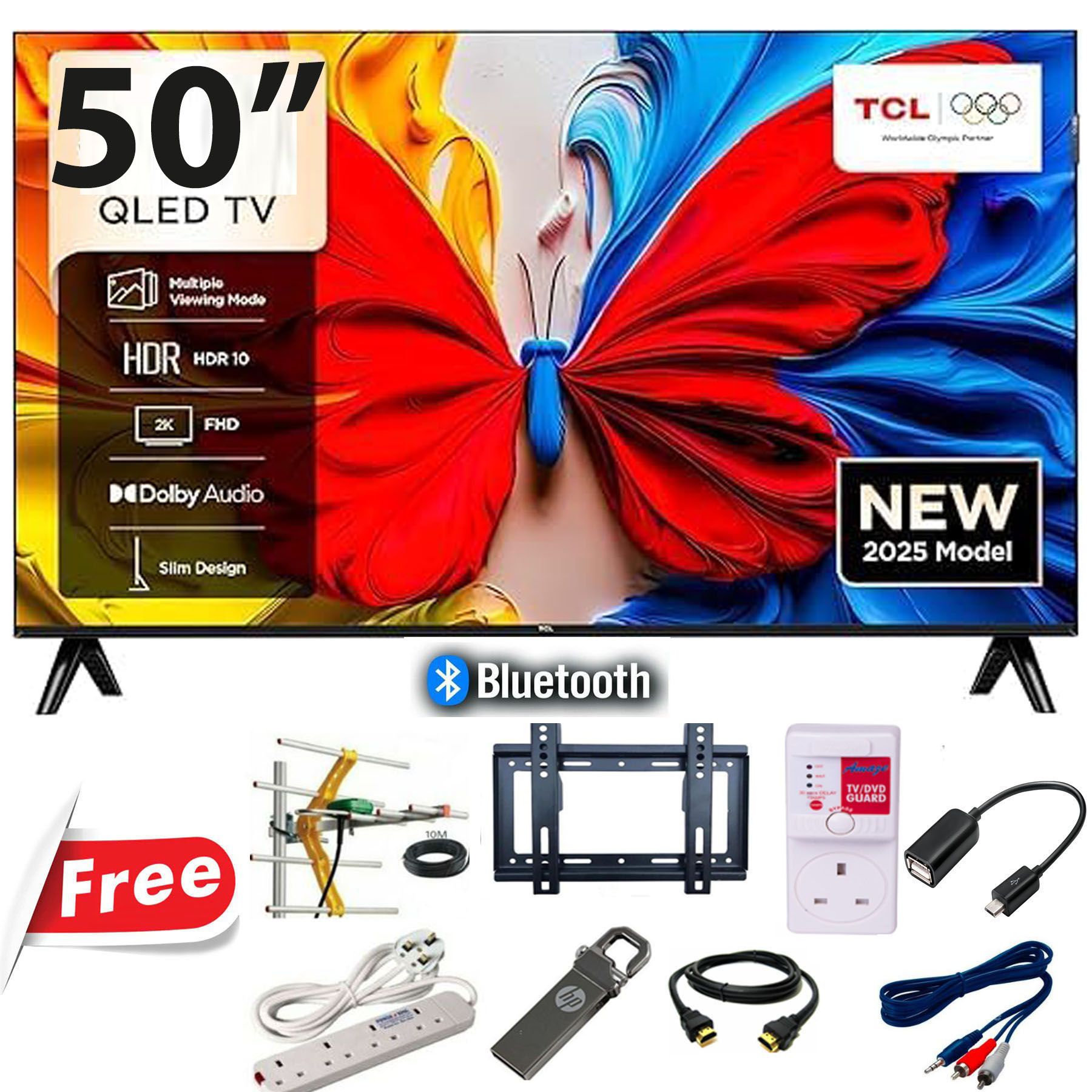 TCL 50S5K 50 Inch QLED Google Television 2025 Smart Model, Full HD Display, Built-In WiFi & Bluetooth Connectivity, HDMI & USB Ports, Smart Voice Control, Slim Frameless Design+8 FREE GIFTS