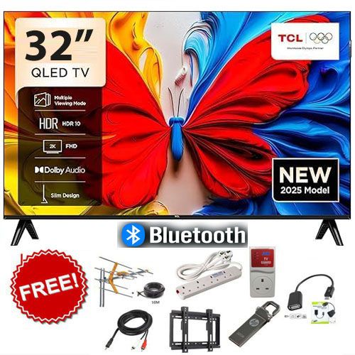 TCL 32S5K 32" Inch QLED HDR10 Smart Google TV, Dolby Audio System, Game Mode, Slim Design, WiFi & Bluetooth Enabled + FREE Gifts