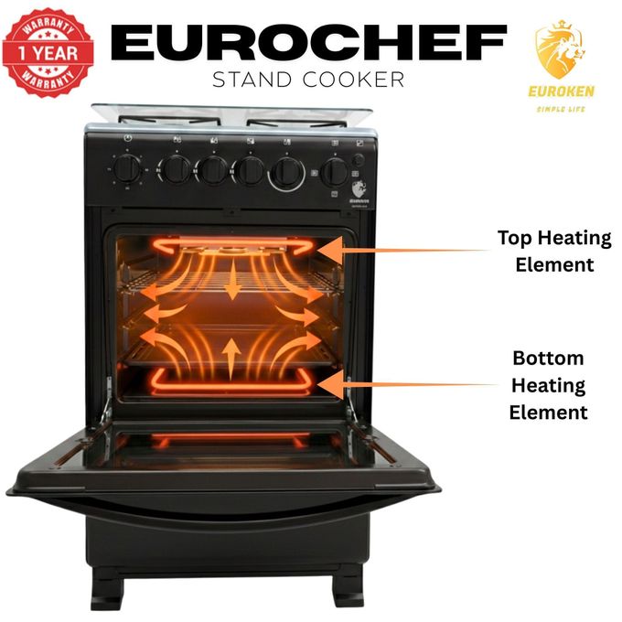 Euroken 50 by 50, 3 Gas + 1 Hot Plate, Electric Oven Cooker