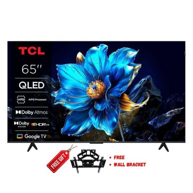 TCL 65T6C Television 65 Inch Smart TV 4K QLED Colorful Quantum Crystal HDR 10+ Gaming Google TV, 144Hz Native Refresh Rate, ONKYO 2.1 Hi-Fi, Dolby Atmos, DTS Virtual +FREE SWIVEL WALL BRACKET WITH ARM