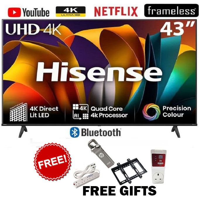 Hisense 43A6N 43 Inch 4K Smart TV – VIDAA Smart Platform, HDR Support, Crystal Clear Display +FREE GIFTS(2 Years Warranty)
