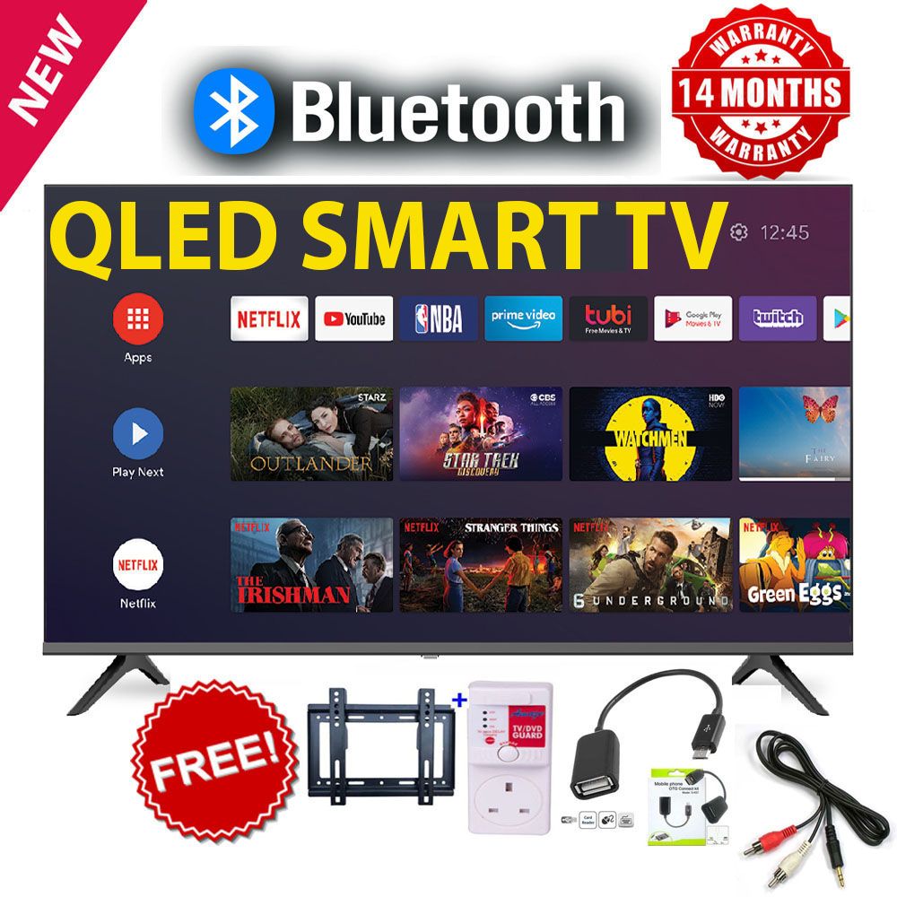 VITRON 43" INCH QLED FRAMELESS,BLUETOOTH FULL- HD SMART TV ANDROID TV NETFLIX ,YOUTUBE TELEVISION INBUILT DECODER , BUILT-IN WIFI, APP STORE 1GB-RAM 8GB-ROM 2*USB PORTS,3*HDMI+FREE 4 GIFTS