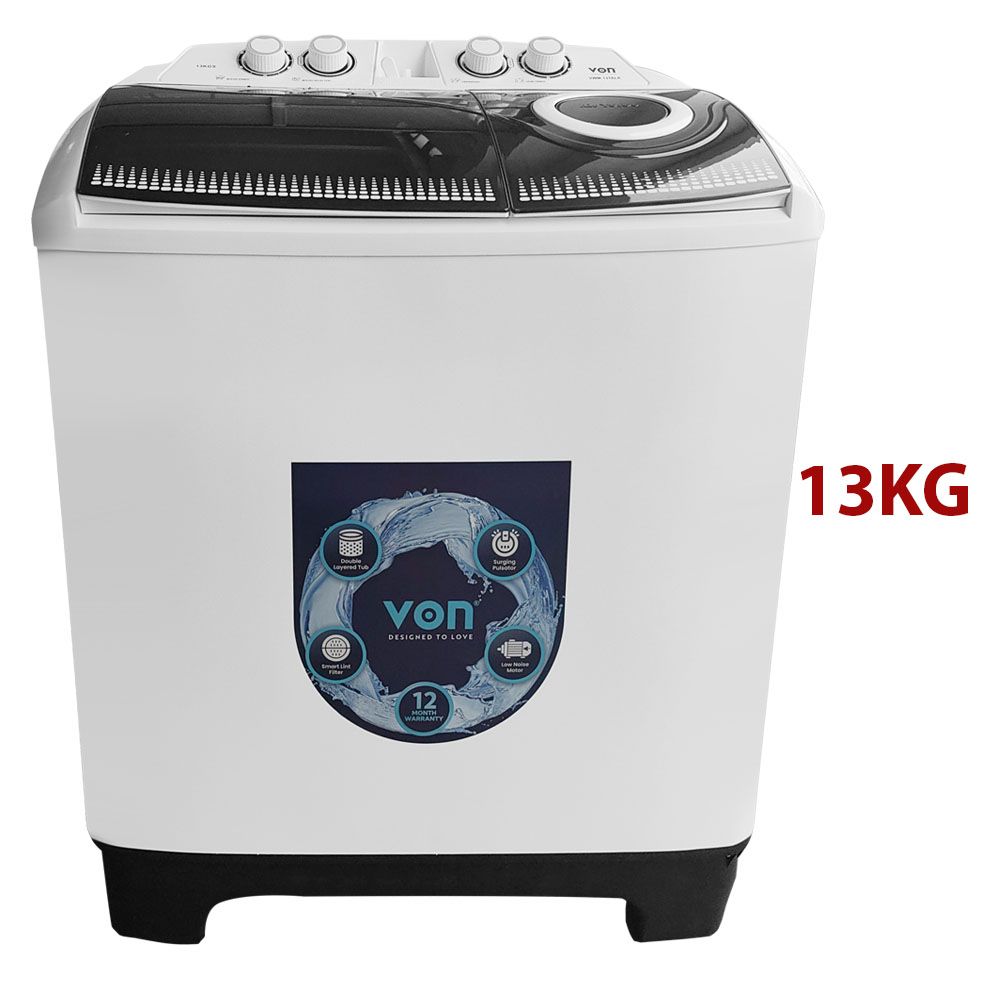 [CLEARANCE SALE!! ] VON VWM-13AHK Twin tub Semi Automatic Wash and Spin 13KG Washing Machine