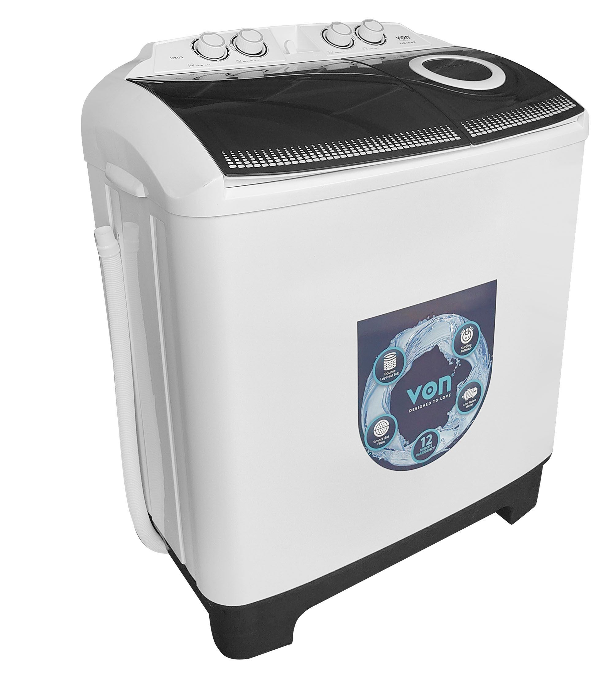 [CLEARANCE SALE!! ] VON VWM-13AHK Twin tub Semi Automatic Wash and Spin 13KG Washing Machine