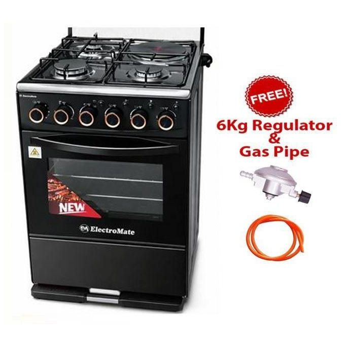 ElectroMate 50cm x 55cm, 3 Gas + 1 Rapid Hot Plate Free Standing Gas Cooker with Electric Oven