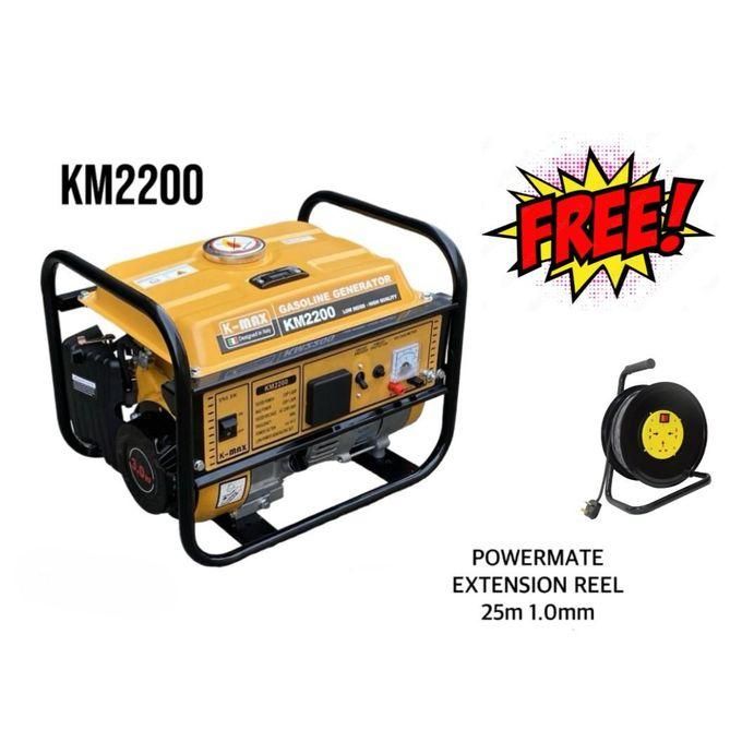 KMAX 1.2KW Petrol Generator 5L Tank , 80CC , 154F Engine , Recoil Start , DC and AC Output Gasoline Generator + Free 25M 1.0mm Reel Extension