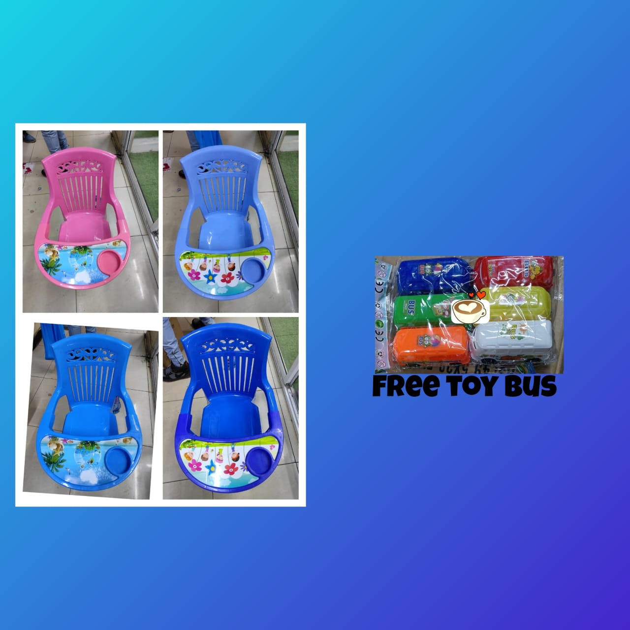 EXCLUSIVE DISCOUNTS FOR 2IN Q TOTO CHAIR AND A FREE TOY BUS in 1 Toto chair with feeding table made of high quality durable stainless steel eco friendly greal]t and ideal goft during baby showers prov