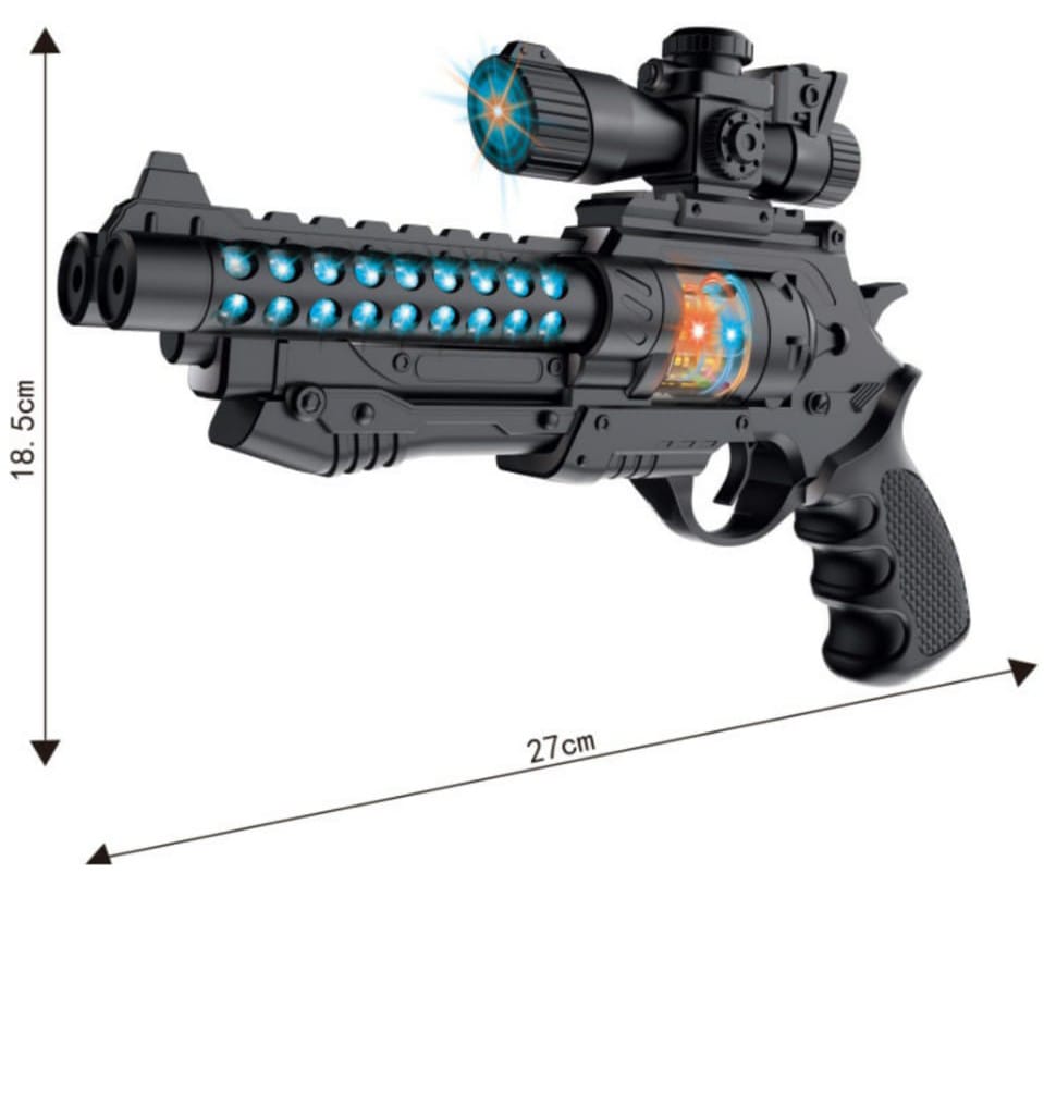 Kids Vibrating Toy Gun With Sound And Light Beam..The toy makes real sound, and pin point the target with beam light. It uses batteries to functional. The best enjoyment while indoor or outdoor. Safe