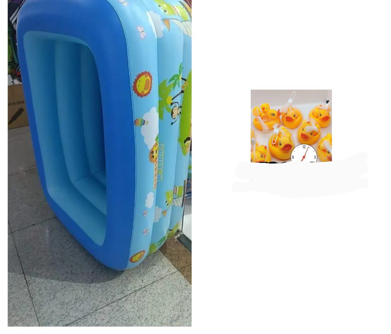 (KEEP THE FUN ON) with the Portable Inflatable Swimming Pool for Kids . Comes along with duckling toys for your child inflatable swimming pool features a durable 3-layer design and 0.4mm wall