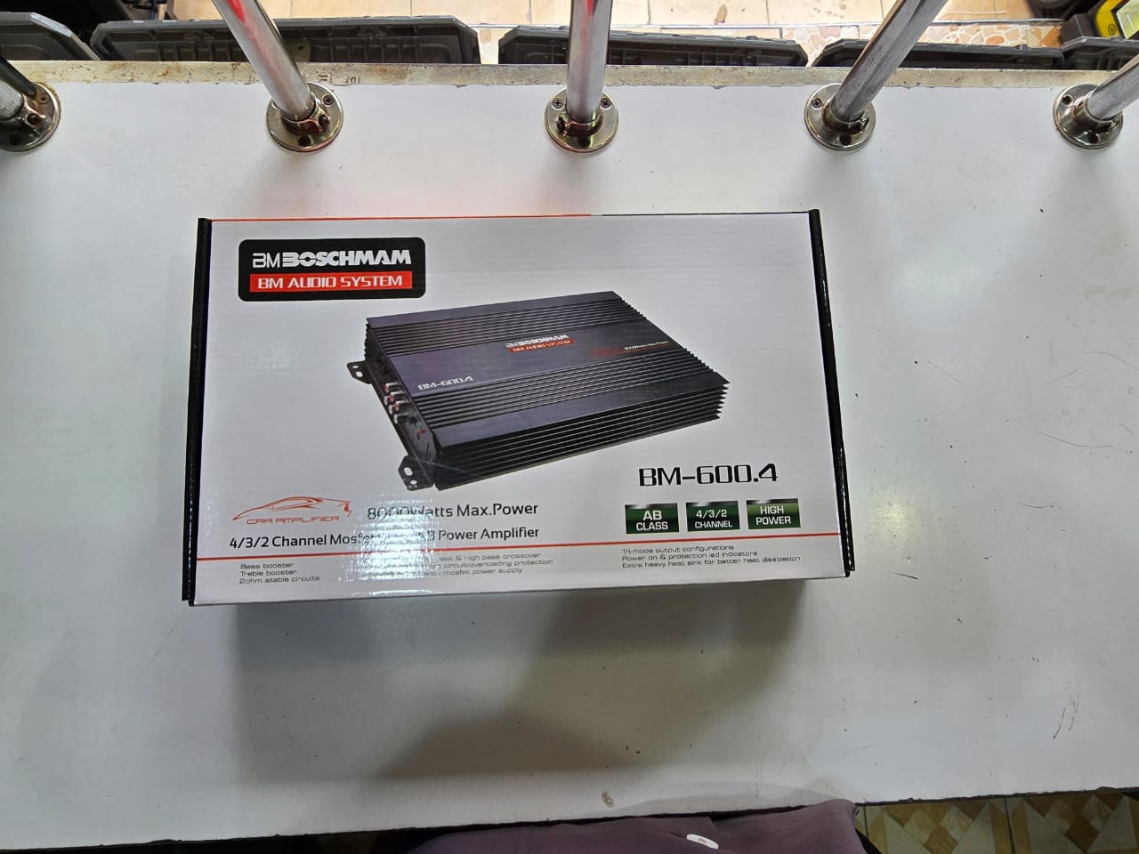 Boschmann BM-600.4 Car Audio Amplifier. 
It is a 4/3/2 channel MOSFET power amplifier designed to enhance a car's sound system, providing increased power output to speakers for improved audio quality.