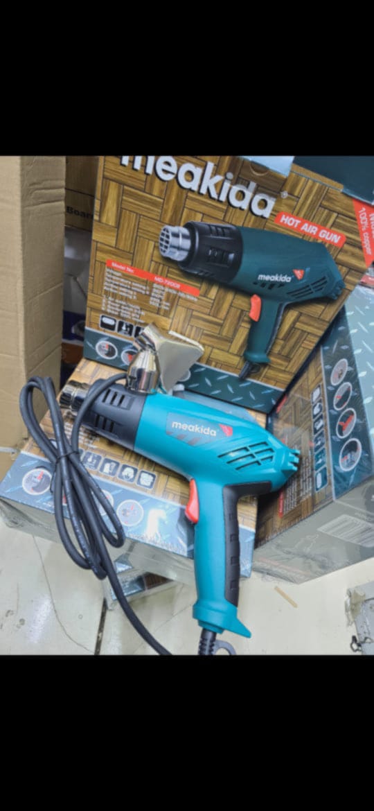 Meakida heatgun. Ergonomically engineered pistl grip for prolonged usein defrosting of icy stairs, steps door locks, trunk lids, car doors,water pipes.Heat isolation cap ensures user safety.