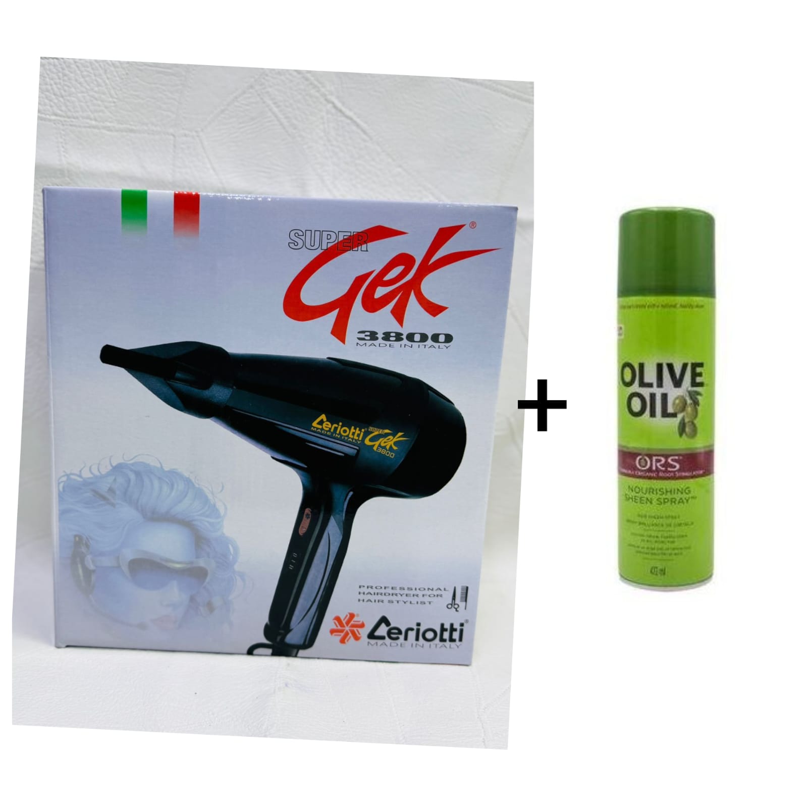 🔥 Zeriotti Super GEK 3800 Professional Hairdryer + Olive Oil Hair Spray.
Transform your hair styling routine with professional power and care! Features: 3800W high-performance motor – dries hair