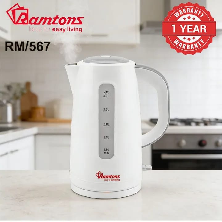 Ramtons RM/567 – 3L Cordless Electric Kettle 🔥
Boil water fast, safe, and hassle-free with this powerful Ramtons cordless electric kettle! Perfect for tea, coffee, or instant meals.
✨ Key Features:
✔