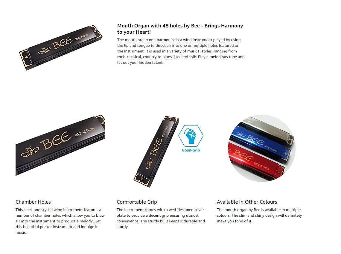 Mouth Organ Harmonica, Key of C Musical Instrument for Beginners, Adults & Kids