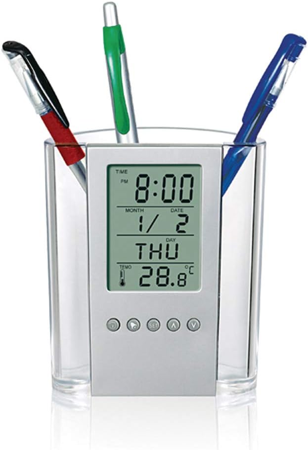 Multi-Functions LCD Digital Clock Desk Pen Holder Organizer for Home, Office Gift Item