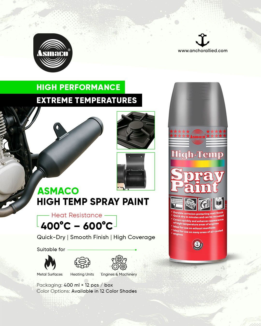 Multipurpose High Temperature Heat Resistant Spray Paint – For Engine, Exhaust & BBQ Stove