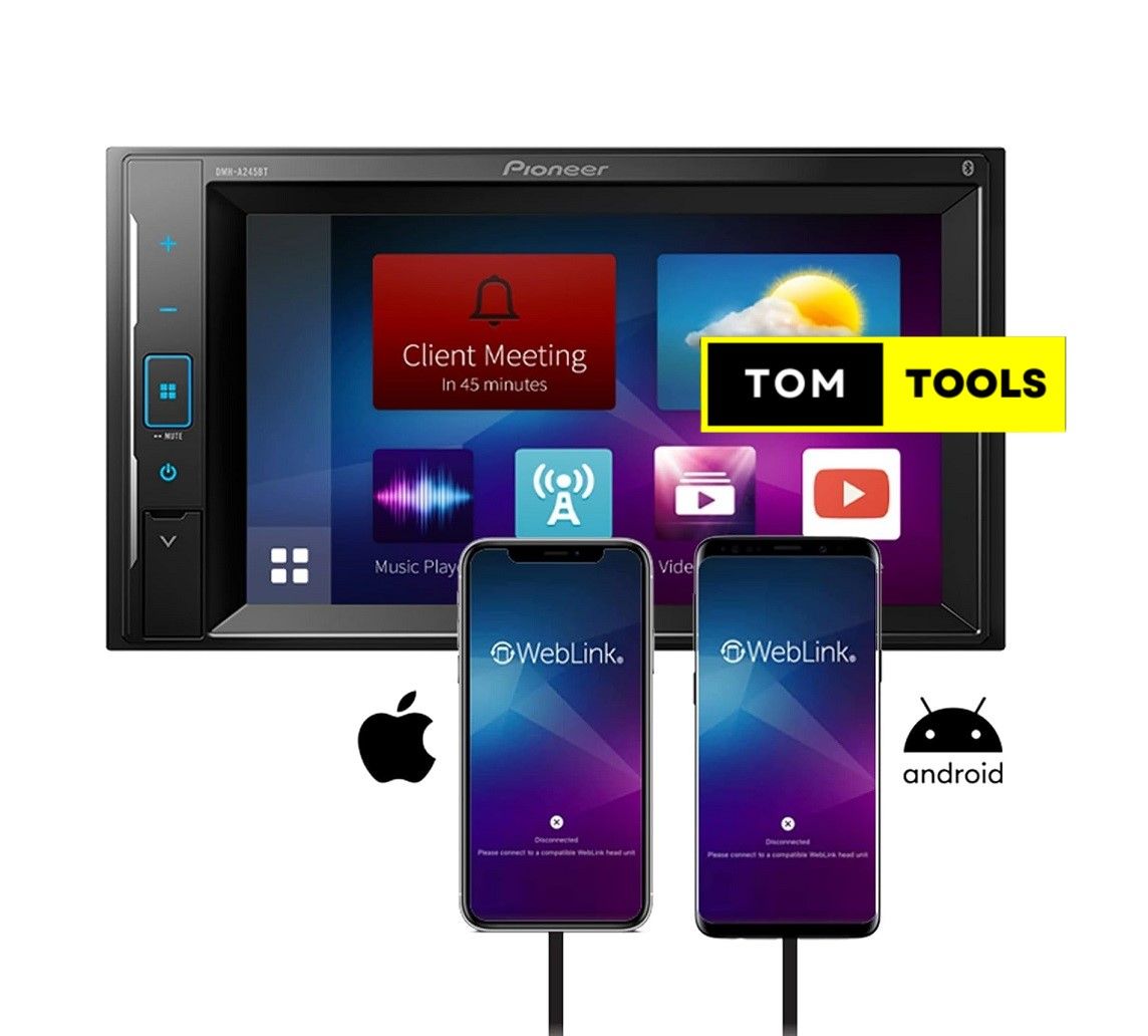 Pioneer DMH-A245BT 2-DIN Car Digital Media AV Receiver with Bluetooth, iPhone, USB, Aux-in
