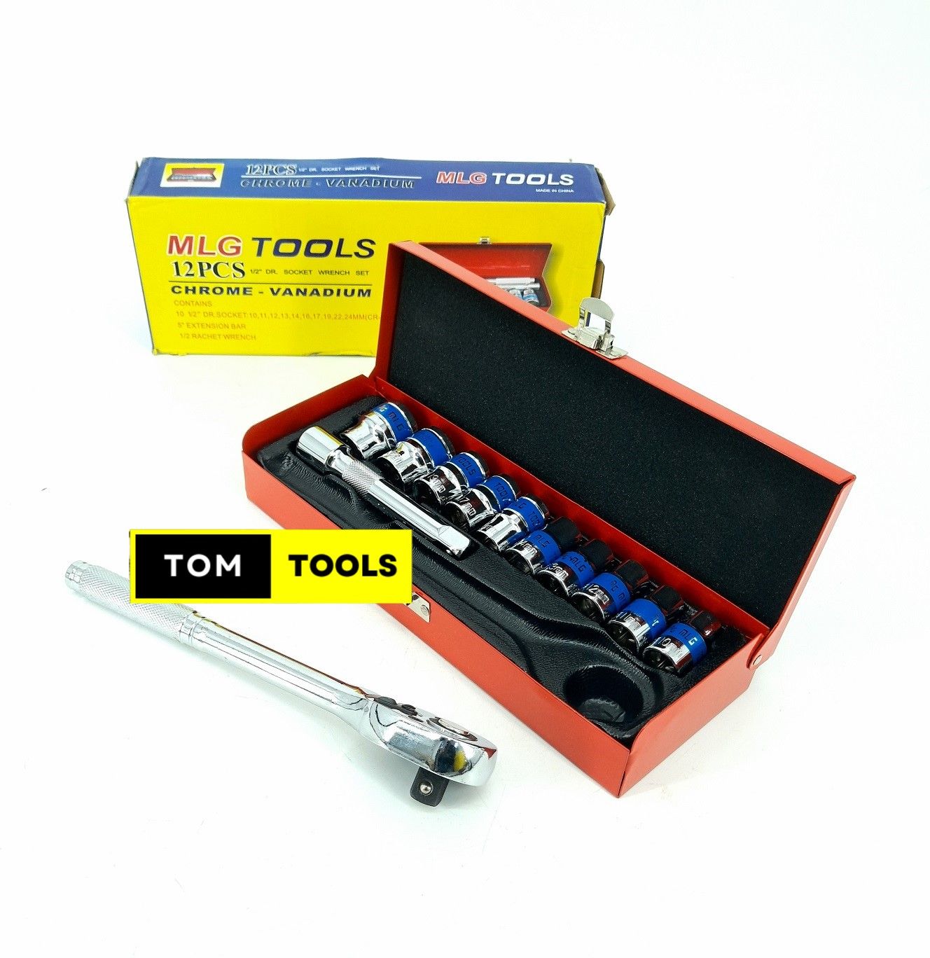 MLG 12PCS Socket Wrench Box Spanner Set with Ratchet Handle and Extension