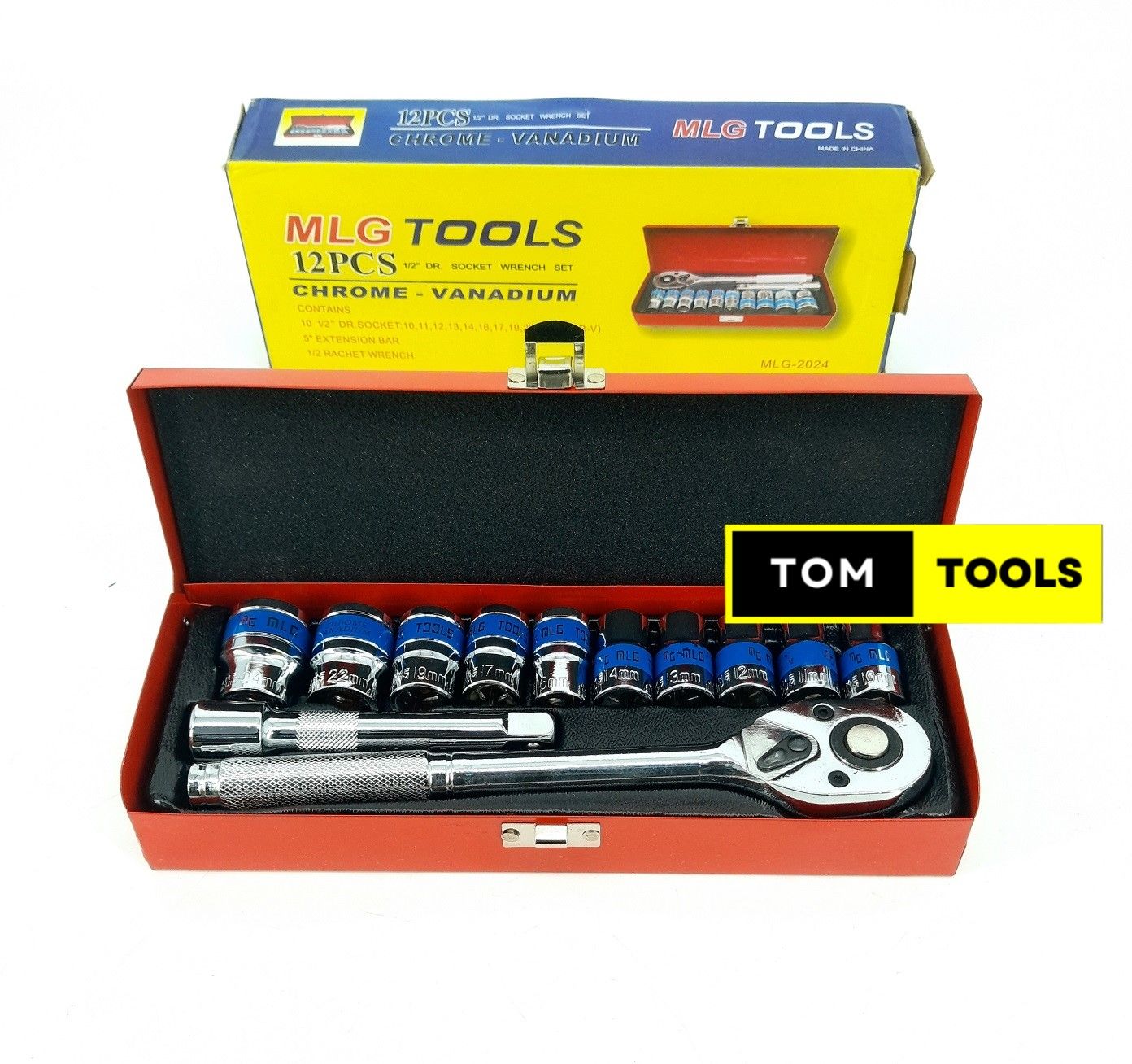 MLG 12PCS Socket Wrench Box Spanner Set with Ratchet Handle and Extension