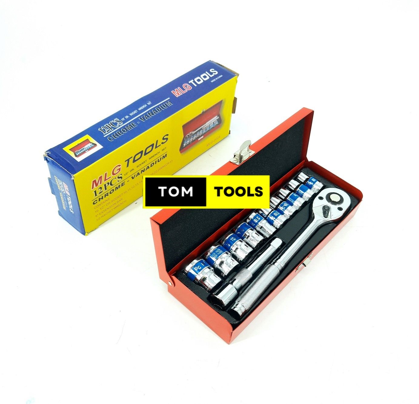 MLG 12PCS Socket Wrench Box Spanner Set with Ratchet Handle and Extension