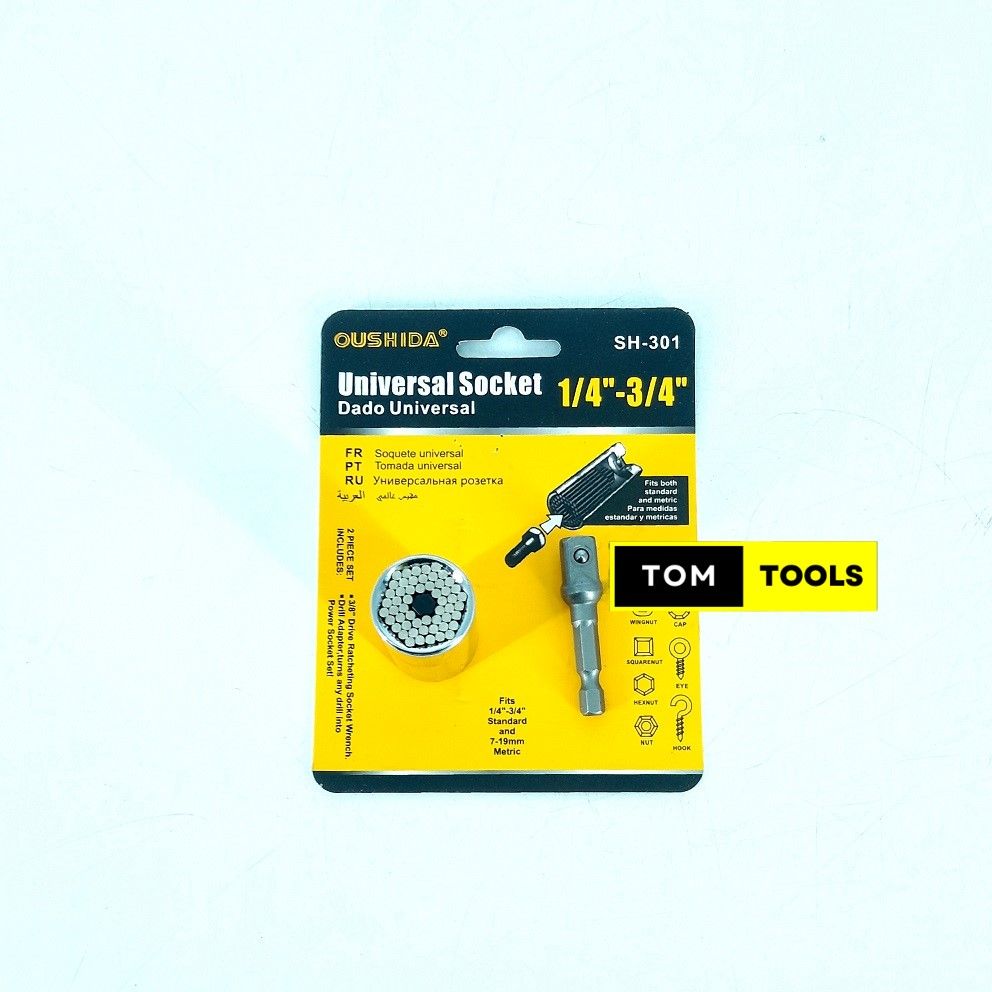 Universal Socket Wrench for 8mm to 19mm with Drill Adapter