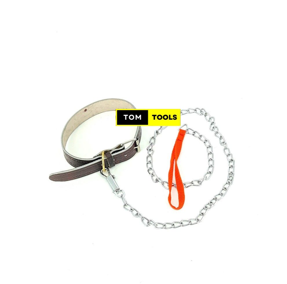 Genuine Leather Collar and 1.2m Chain Leash for Medium Size Dogs