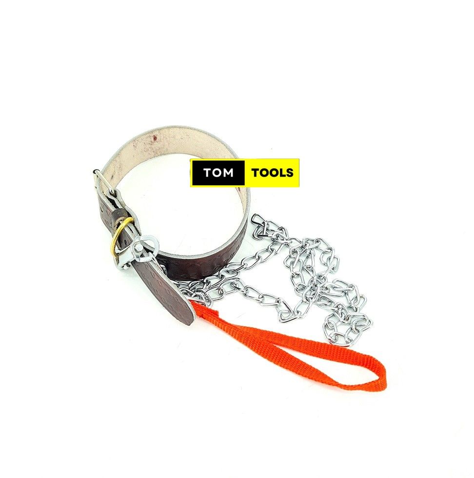 Genuine Leather Collar and 1.2m Chain Leash for Medium Size Dogs